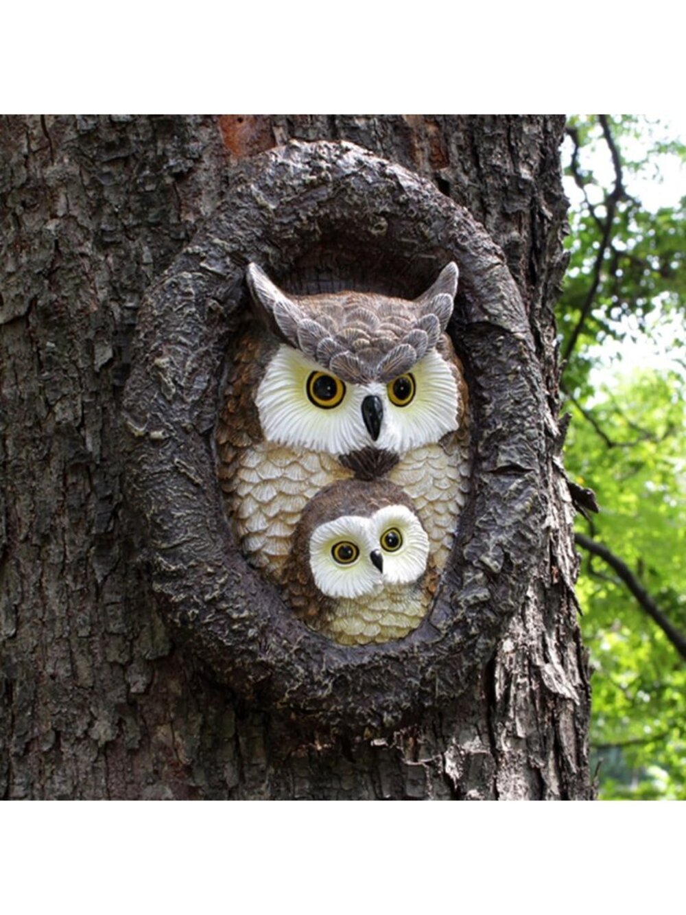 Whimsical Owl Tree Hugger Sculpture - Outdoor Garden Face Decor & Yard Art